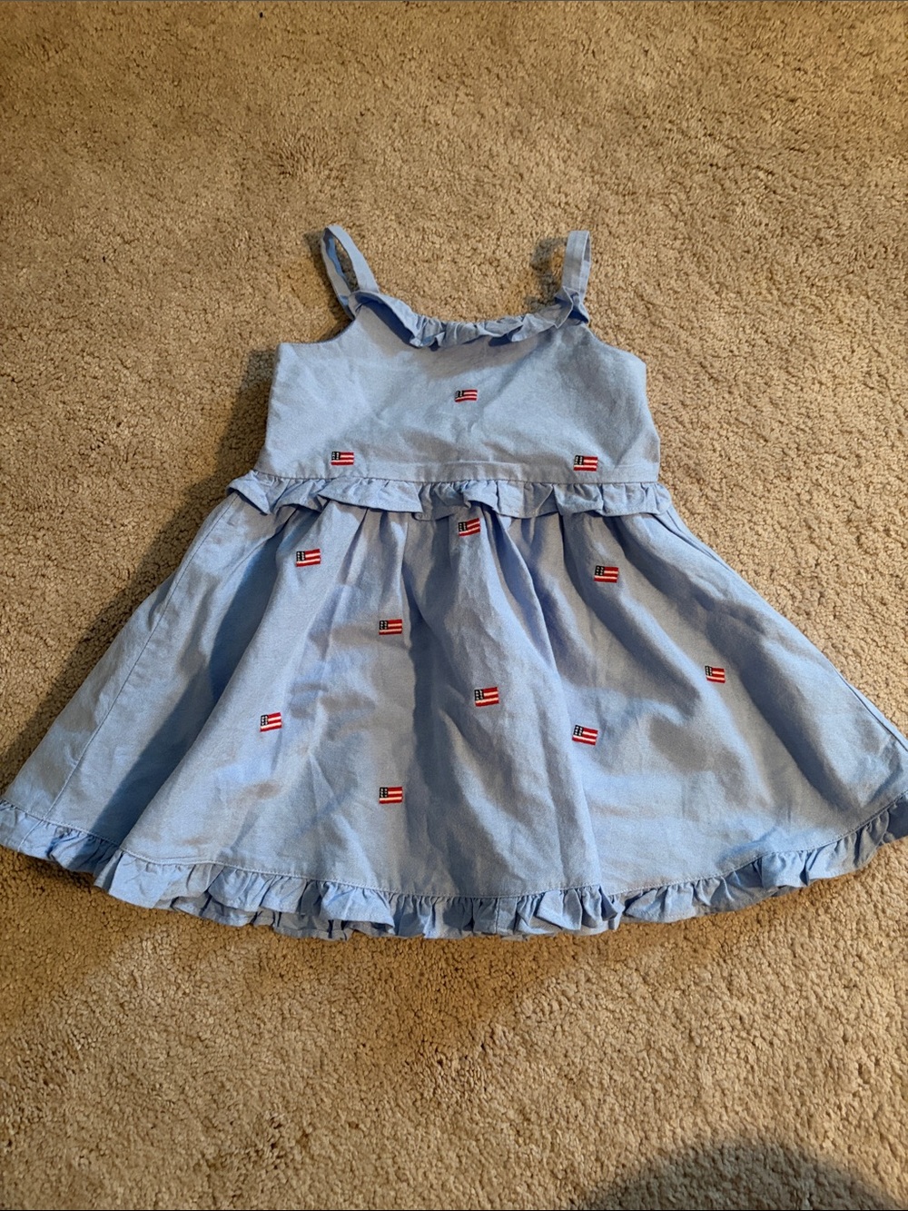Janie and Jack Light Blue Sleeveless Dress with Flag Embroidery